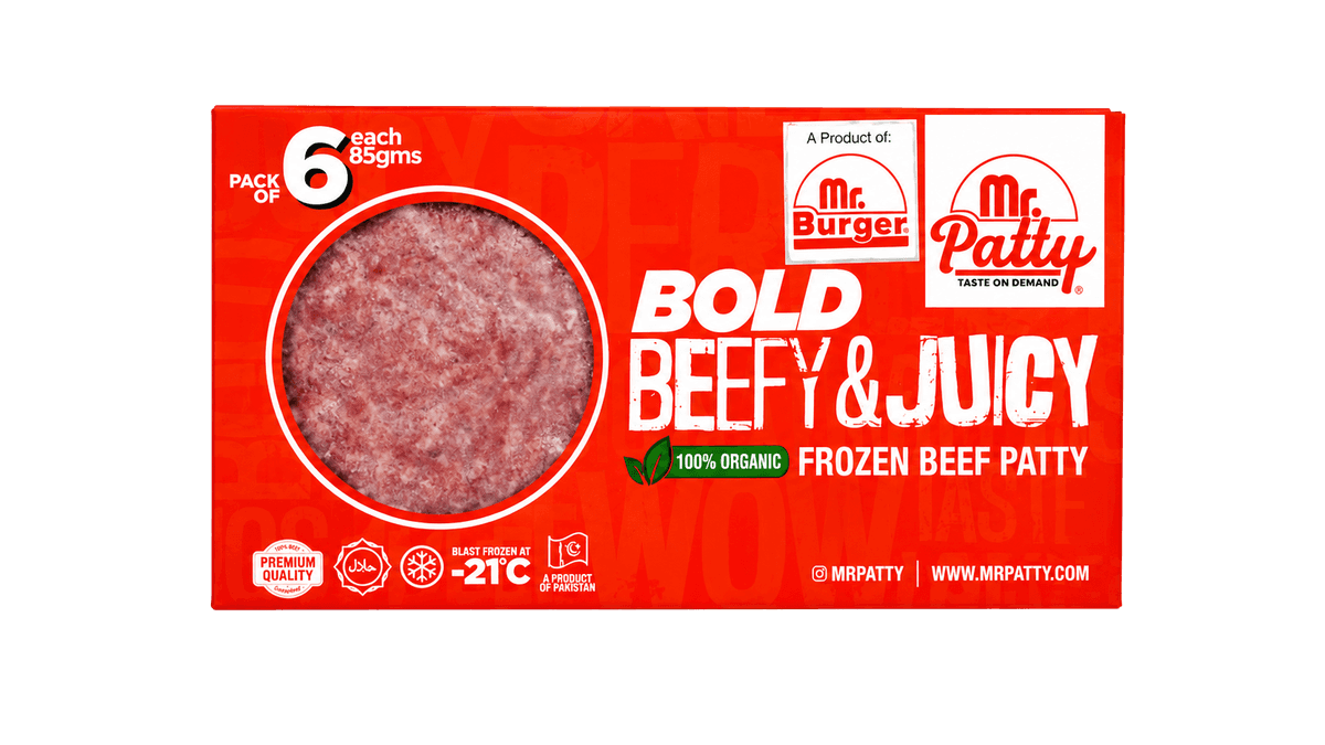 Mr. Patty beef patty, front view
